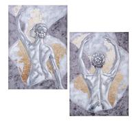 DRW Set de 2 Cuadros de lienzos de Mujeres Bailando abstractis Pintados a Mano un 40% 100x70x3 cm