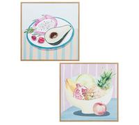DRW Set de 2 Cuadros Estilo Lienzo de bodegon de Frutas Tonos Pastel para cocinas 30x30x2cm
