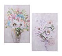 DRW Set de 2cuadros Lienzo y Madera Rectangular de Flores 60x3x90cm