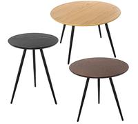 DRW Set de 3 mesas auxiliares de Madera en Natural, Marron y Negro ø60x38+ø48x45+ø40x53 cm