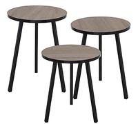DRW Set de 3 mesas auxiliares Redondas de Madera y Metal en Negro y Natural 38x51cm, 38x48cm y 38x45cm