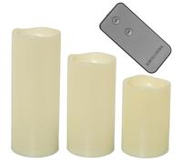 DRW Set de 4 de Set 3 Velas de Poliester con led y Mando a Distancia Color Marfil 10x10x25 cm