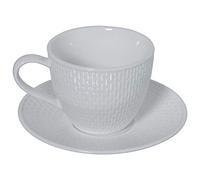 DRW Set de 6 Tazas de té con Plato de Porcelana y con Caja de Regalo en Blanco Taza 10,5x8cm Plato 6,5cm