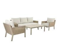DRW Set Sofa, Mesa de Centro y 2 sillones de Aluminio y Ratan en Beige y Natural Sillon 75x85x75 Sofa:165x85x75 Mesa: 90x60x44cm