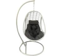 DRW Silla Colgante de Metal y Asiento de Mimbre en Blanco y Natural 120x95x71 cm
