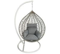 DRW Silla Colgante de Metal y Asiento de Mimbre en Crema y Natural 120x100x70 cm