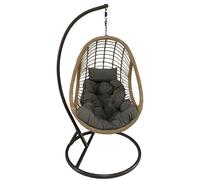 DRW Silla Colgante de Metal y Asiento de Mimbre en Negro y Natural 120x95x71 cm