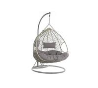 DRW Sillon Colgante de Jardin de Ratan Sintetico Doble 250kgs Peso Maximo con cojin Gris y Blanco 90X70X110 cm