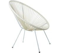 DRW Sillon Exterior de Acero y Mimbre Sintetico PE en Blanco 80x71x83 cm