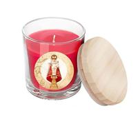 DRW Vela Virgen de Covadonga roja Bote Cristal con Tapa en Caja con la Historia 7x7x8.5 cm