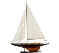 DRW Velero con Las Velas izadas y Casco de Madera sobre una Base en Azul y Natural 120x90x13 cm