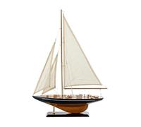 DRW Velero con Las Velas izadas y Casco de Madera sobre una Base en Azul y Natural 58x42x9 cm