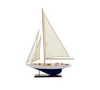 DRW Velero con Las Velas izadas y Casco de Madera sobre una Base en Blanco y Azul 58x42x9 cm