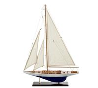 DRW Velero con Las Velas izadas y Casco de Madera sobre una Base en Blanco y Azul 80x60x12 cm