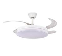DRW Ventilador de Techo con luz y 4 aspas retractilesen de Metal y acrilico en siroco Blanco 53x106x106 cm