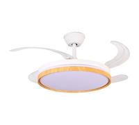 DRW Ventilador de Techo con luz y 4 aspas retractilesen de Metal y acrilico en siroco Blanco y Natural 53x106x106 cm