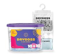 DRYBOSS Pack Duo 10 Bolsas Antihumedad + 10 Cajas Deshumidificadoras | Deshumidificador Absorbe Humedad, Olores, Moho en Armarios, Cajones, Habitaciones, Baño, Trastero, Coche | Silice Dehumidifier