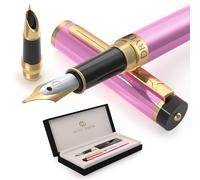 Dryden Designs Fountain Pen - Medium Nib and Fine Nib | Includes Luxury Box 6 Ink Cartridges - 3 Black 3 Blue and Ink Refill Converter - Lu