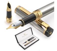 Dryden Designs Fountain Pen - Medium Nib and Fine Nib | Includes Premium Box 6 Ink Cartridges - 3 Black 3 Blue and Ink Refill Converter - M