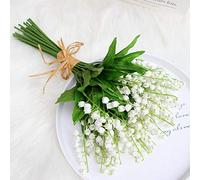 DRYFAL 12 piezas de flores artificiales de lirio del valle de imitación blanca campanilla de viento, orquídeas, ramo de flores artificiales de mayo para el hogar, boda, fiesta, lirio jardín