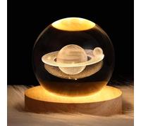 DRYFAL Lámpara de noche de bola de cristal de Saturno 3D para niños, bola de vidrio con base de madera, decoración de fantasía, bola crsytal Saturno LED Nightlight regalo decoración de dormitorio