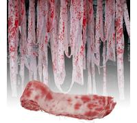 Dryxog 10 Metros Halloween Accesorios Sala Escapar Casa Tema Conjunto Terror Oscuro Mascarada Decoración Colgante Hecho Viejo Sangriento Huella Mano Gasa Rollo Vendaje Sangre para Embrujada Patio