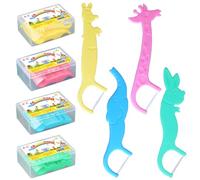 Dryxog 160 Piezas Palitos de Hilo Dental para Niños con Mango Adecuado Niños Formas de Animales, Colores Coloridos Palillos de Dientes Interdentales de Plástico para Limpieza Dental