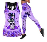 DRZHEAM Conjunto de 2 piezas de ropa casual de calaveras impresas en 3D, sin mangas, para yoga, leggings y pantalones de deporte (S, Purple-d)