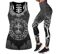 DRZHEAM Conjunto de 2 piezas de ropa casual de calaveras impresas en 3D, sin mangas, para yoga, leggings y pantalones de deporte (S, Grey)