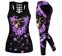 DRZHEAM Conjunto de 2 piezas de ropa casual de calaveras impresas en 3D, sin mangas, para yoga, leggings y pantalones de deporte (L, Purple-f)