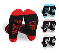 DS. DISTINCTIVE STYLE 4 Pairs Fuck Off Socks Rude Funny Half Crew Socks for Men and Women, 4 Colors