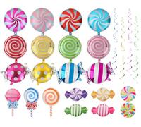 DS. DISTINCTIVE STYLE Juego de 12 globos coloridos de aluminio Candyland con 30 decoraciones colgantes en espiral para cumpleaños, fiestas, celebraciones