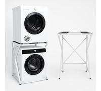 DS DRYERSTAND Maxi - Kit apilable universal para lavadora y secadora | Estructura ajustable (72-82 cm), Capacidad 100 kg | Sin taladros, Antivibración, Ahorro de espacio