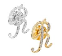 DSADKI Broche de letra inicial con 26 letras pequeñas, pin de solapa con diamantes de imitación de cristal transparente, pin personalizado para mujer, paquete de 2 unidades dorado y plateado, 1 inch