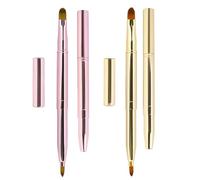 DSADKI Paquete de 2 pinceles de labios para lápiz labial, cepillos de labios retráctiles, cepillo retráctil con tapa, herramienta de pincel de maquillaje de doble extremo para mujeres (rosa y dorado)