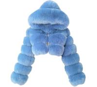 DSAoTeng Abrigo corto de piel sintética mullida con cremallera para mujer, color sólido, cálido, manga larga, solapa para fiesta de invierno, azul celeste, XXL