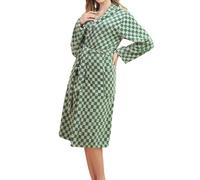 DSAoTeng Bata de baño de forro polar con capucha a cuadros para mujer, para otoño e invierno, suave, absorbente, esponjosa, a cuadros, larga, gruesa, cálida, con bolsillos, para el hogar, sala de