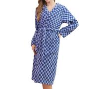 DSAoTeng Bata de baño de forro polar con capucha a cuadros para mujer, para otoño e invierno, suave, absorbente, esponjosa, a cuadros, larga, gruesa, cálida, con bolsillos, para el hogar, sala de