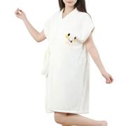 DSAoTeng Bata de toalla para mujer, suave, lindo, sin mangas, con bolsillos para atar en la cintura, falda de baño gruesa y absorbente para ducha, verano, playa, viajes, casa, blanco, M