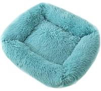 DSAoTeng Cama de dona para perros y gatos, cama rectangular de felpa mullida, cálida y suave, acogedora para mascotas con parte inferior antideslizante y lavable (M(65 x 55 x 18 cm), color cian)