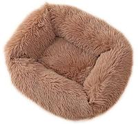 DSAoTeng Cama de dona para perros y gatos, cama rectangular de felpa mullida, cálida y suave, acogedora para mascotas con parte inferior antideslizante y lavable (M(65 x 55 x 18 cm), marrón claro)