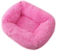 DSAoTeng Cama de dona para perros y gatos, cama rectangular de felpa mullida, cálida y suave, acogedora para mascotas con parte inferior antideslizante y lavable (M(65 x 55 x 18 cm), color rosa