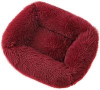 DSAoTeng Cama de dona para perros y gatos, cama rectangular de felpa mullida, cálida y suave, acogedora para mascotas con parte inferior antideslizante y lavable (S (55 x 45 x 20 cm), borgoña)