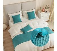 DSAoTeng Camino de cama jacquard y funda de cojín a juego, caminos de cama reversibles, bufandas, decoración del hogar, hotel, ropa de cama, toalla de cama para dormitorio, protección de colcha (azul