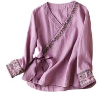DSAoTeng Camisa tradicional para mujer, blusa vintage china de manga larga, traje de Hanfu Tang, ropa zen bordada, Morado (, M