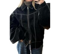DSAoTeng Chaqueta bomber de cuero de gran tamaño con cremallera para mujer, estilo motociclista, estilo vintage, estilo motociclista, Negro, M