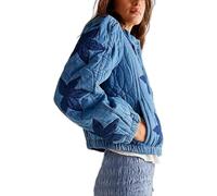 DSAoTeng Chaqueta corta acolchada con bordado floral para mujer, con bolsillos, casual, ligera, con botones, ropa exterior de invierno (azul, M), azul, M