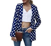 DSAoTeng Chaqueta tipo blazer de manga larga para mujer, diseño de lunares, con frente abierto, informal, a la moda, con solapa, para el trabajo y la oficina, azul marino, XL