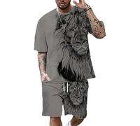 DSAoTeng Conjunto de camiseta de manga corta y pantalones cortos con estampado de león animal para hombre, conjunto de dos piezas, ropa deportiva, # 4, 5XL