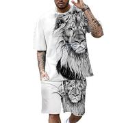DSAoTeng Conjunto de camiseta de manga corta y pantalones cortos con estampado de león animal para hombre, conjunto de dos piezas, ropa deportiva, # 2, XXL